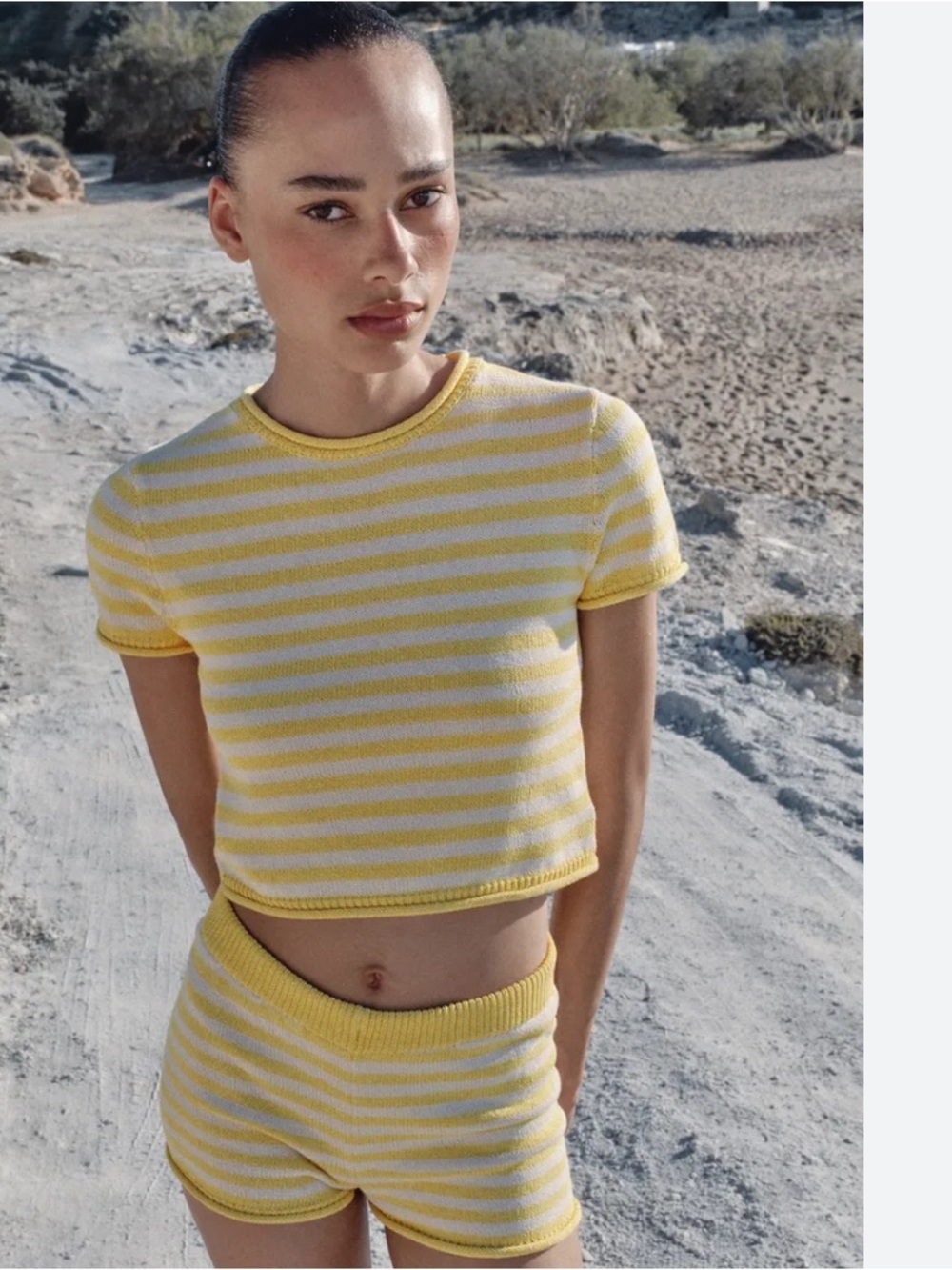 Zara Striped Yellow and White Knit Crop Top - Women's